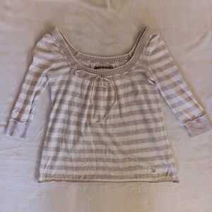 Abercrombie & Fitch Beige and White Striped Scoop Neck Top